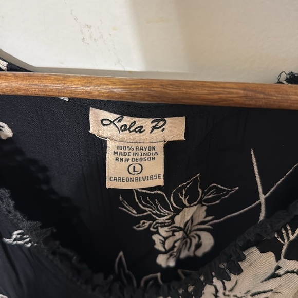 Lola P V Neck Floral Lace Trim Tank Dress Ruffle - Picture 8 of 11